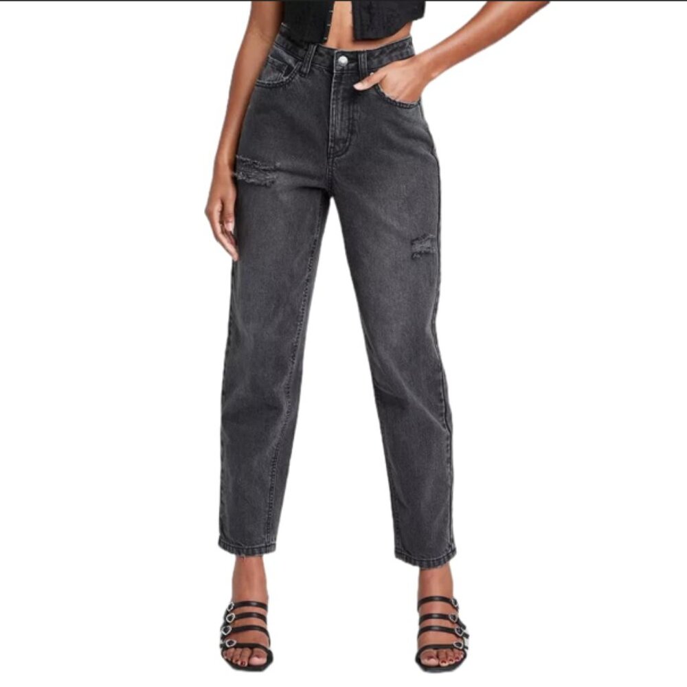 Wild Fable High Waisted Straight Leg Distressed Jeans - Size 8 in Washed Black